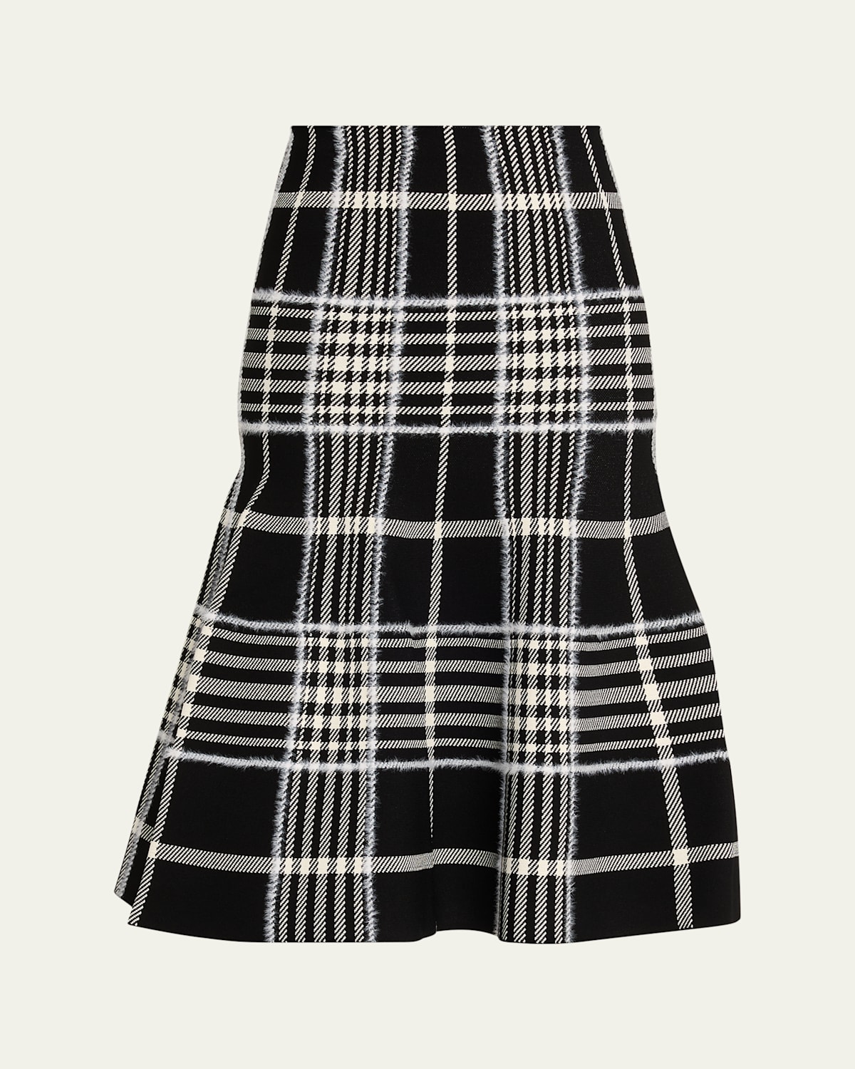 Brandon Maxwell Rory Check Flare Midi Skirt In Black