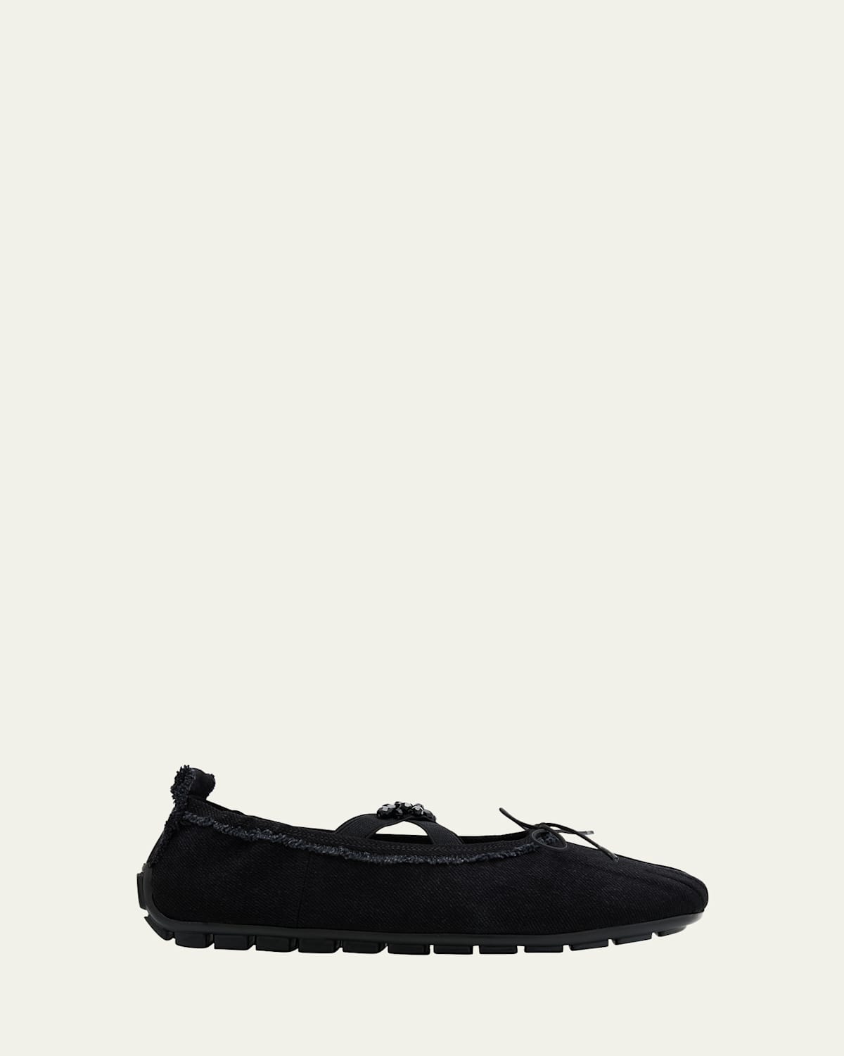 Simone Rocha Embellished Denim Grip Ballerina Flats In Black