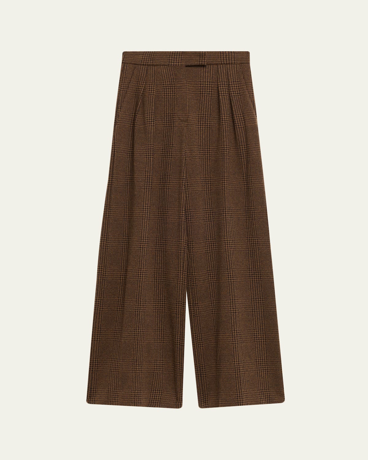 Max Mara Ponza Check Wool Pleated Wide-leg Pants In Brown