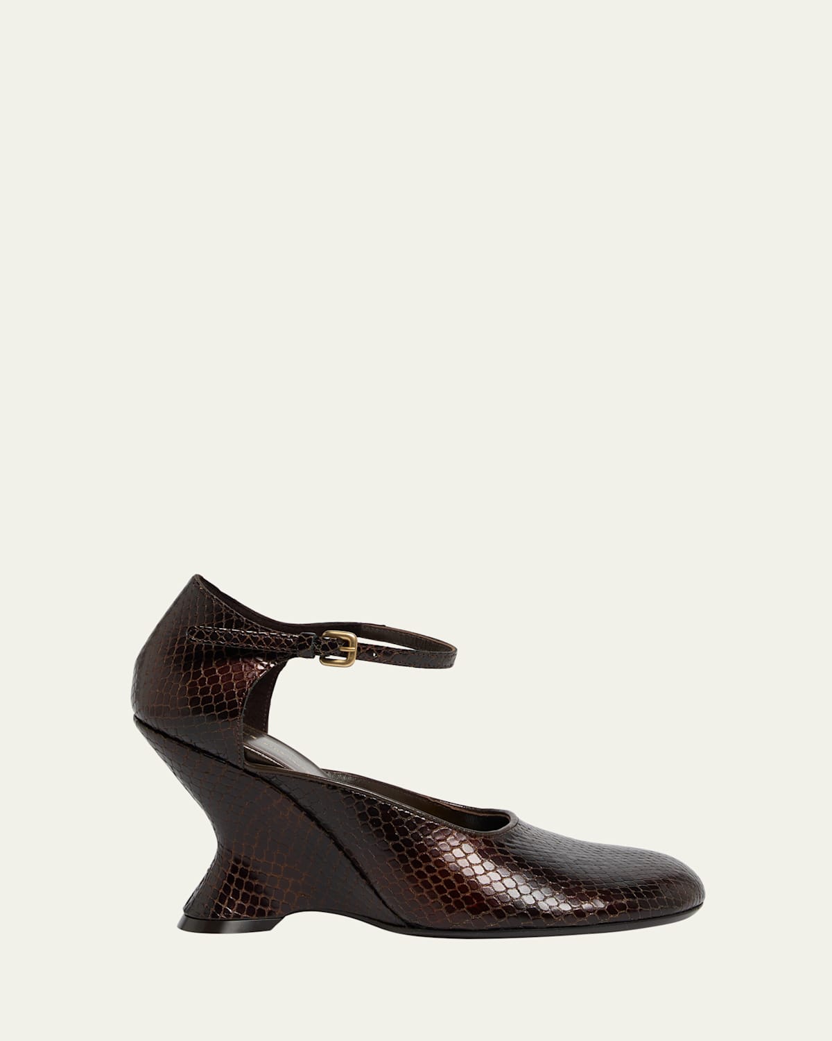 Dries Van Noten Python Stamped Leather Wedge Pumps In Brown
