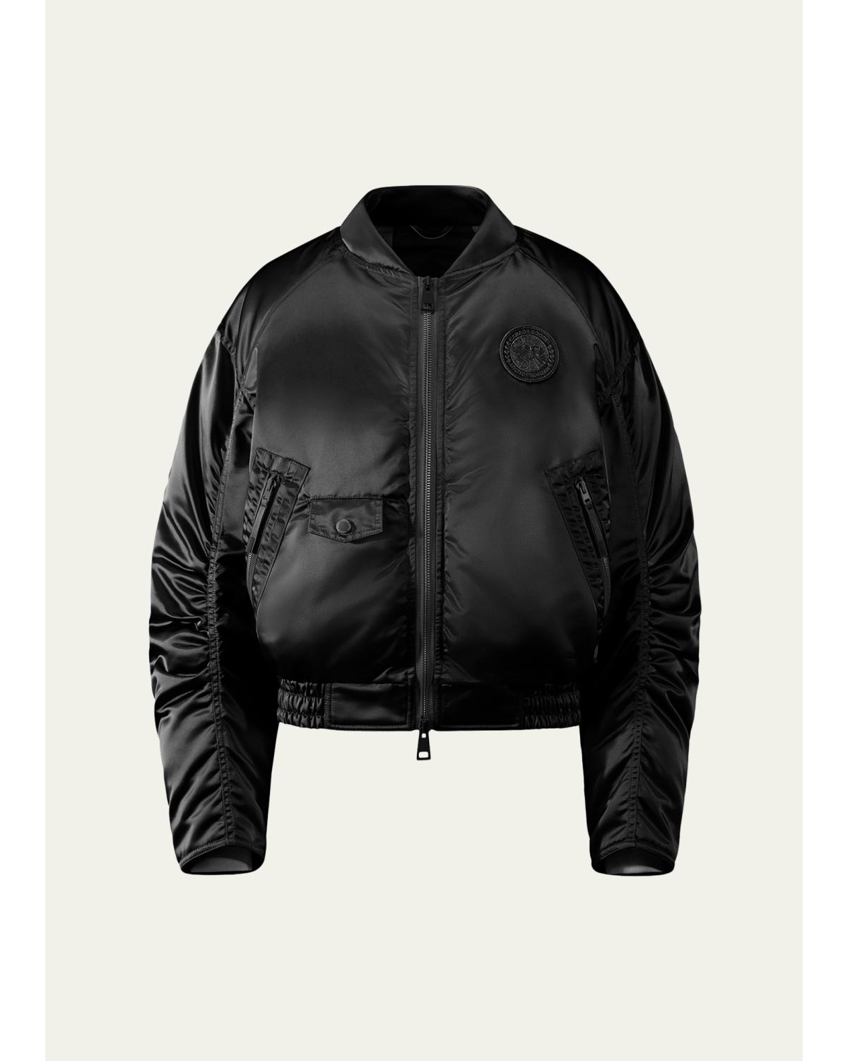 Jade Down Satin Bomber Jacket