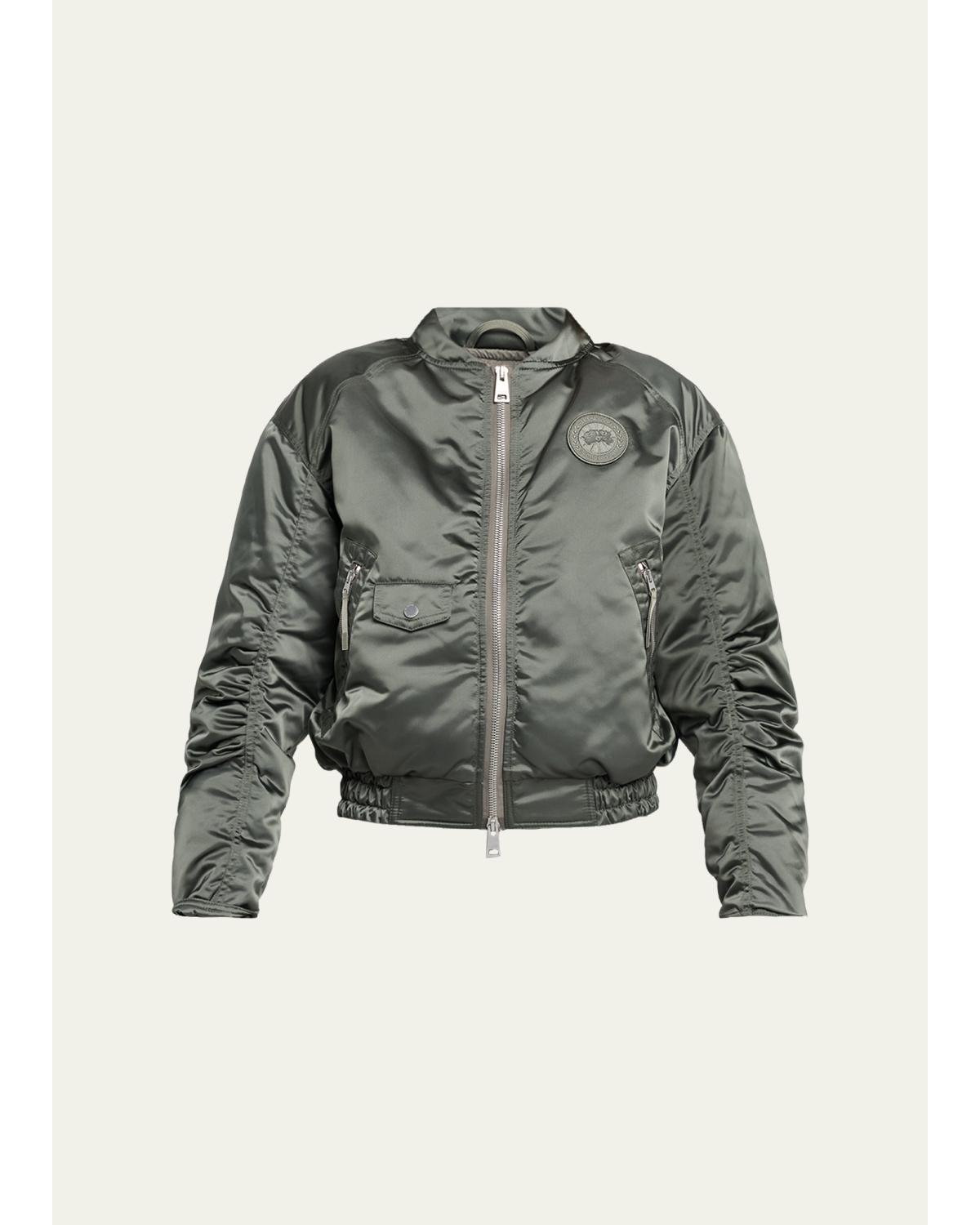 Jade Down Satin Bomber Jacket