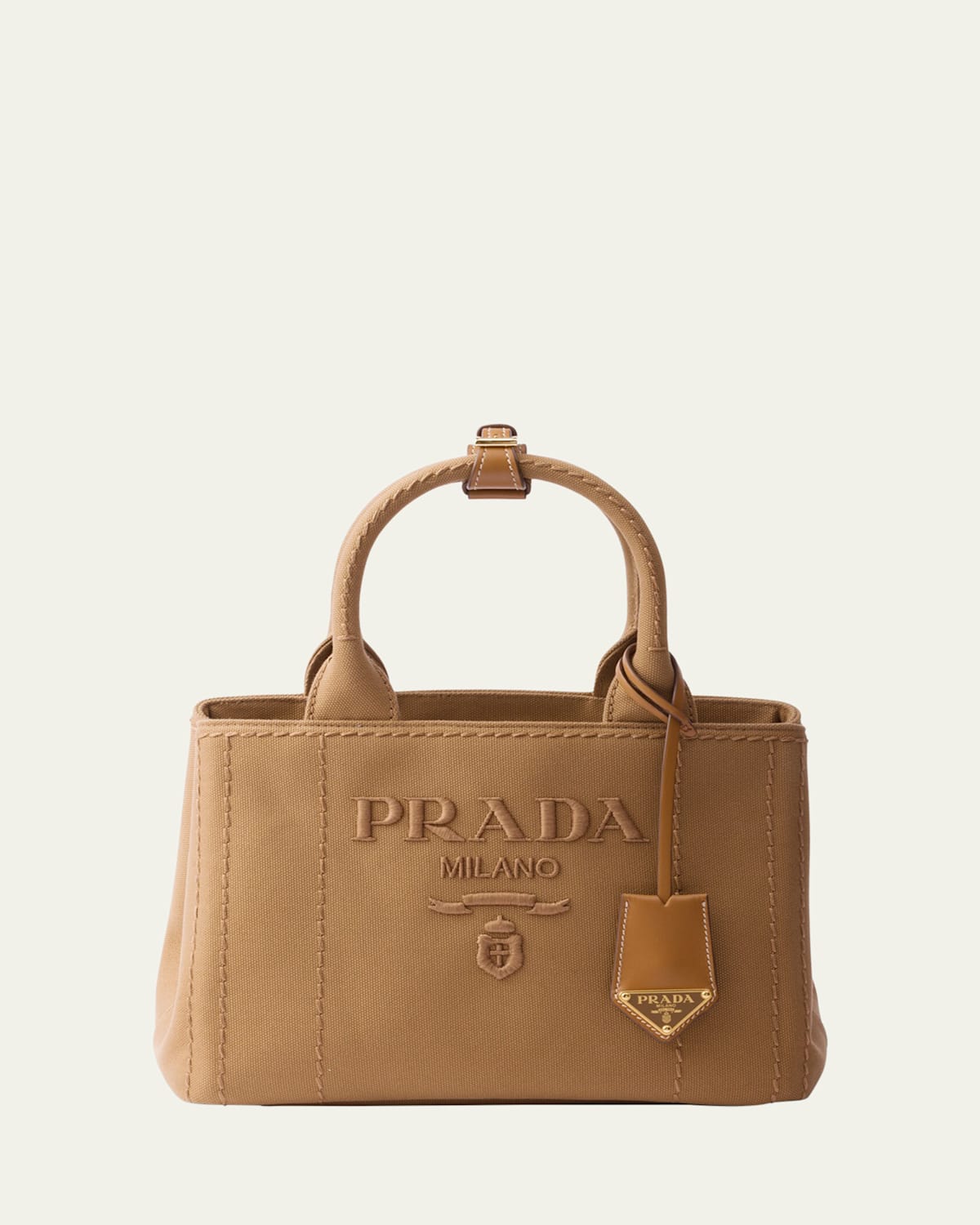 Prada Small Embroidered Cotton Canvas Shoulder Bag