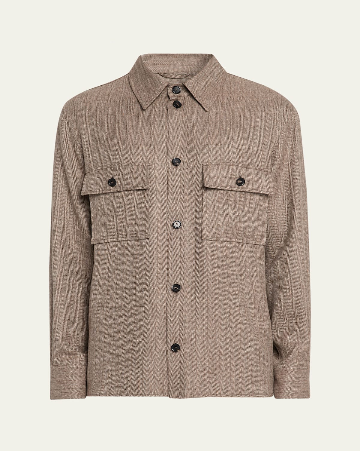 Loro Piana Men's Jim Wool And Linen Herringbone Overshirt In Neutral