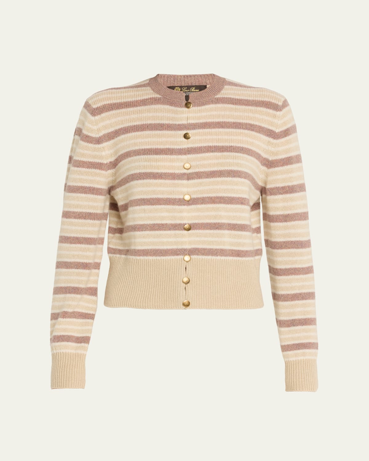 Loro Piana Fobello Striped Cashmere Crewneck Cardigan In Neutral