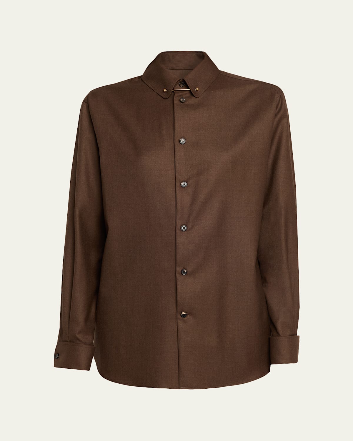 Loro Piana Thea Collar-pin Wool Button-down Shirt In Brown