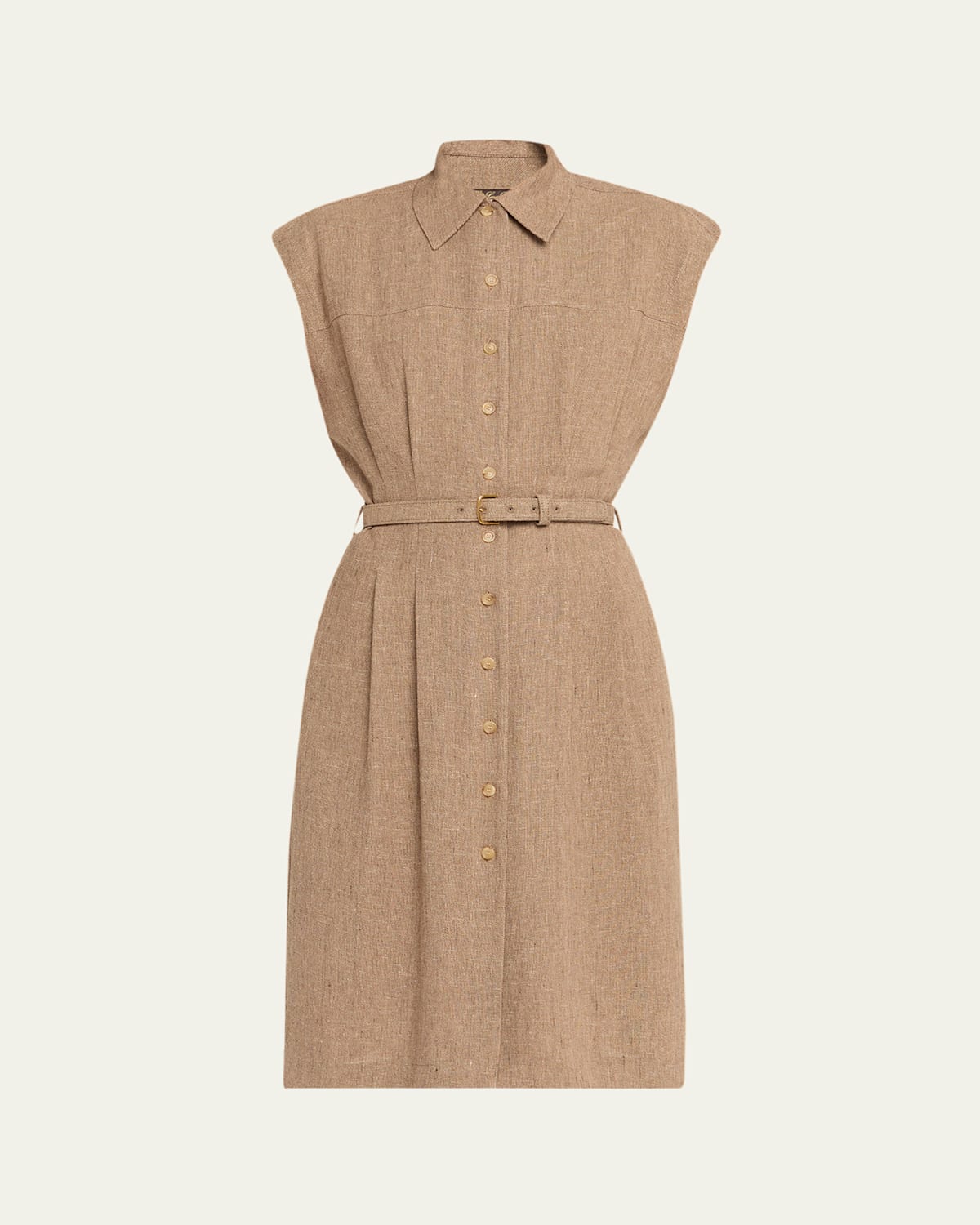 Loro Piana Maise Belted Woven Linen Shirtdress In Brown