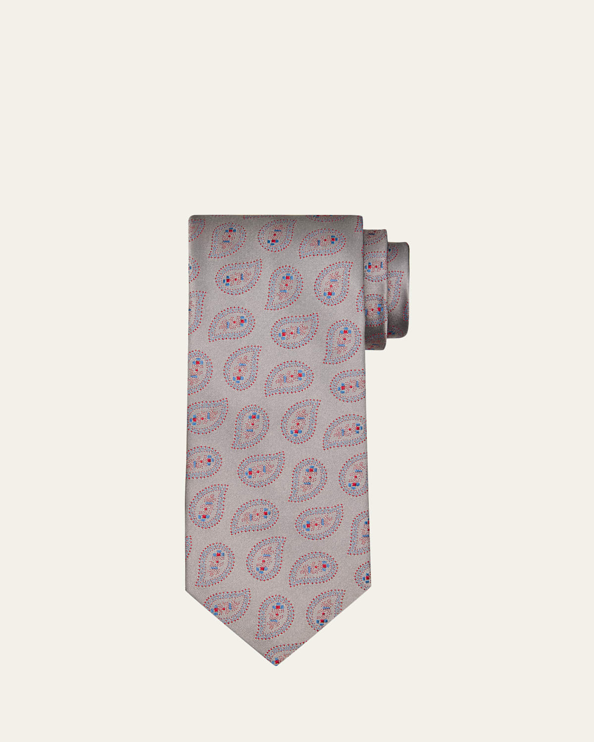 Charvet Men's Micro-dot Paisley Silk Tie In Silver