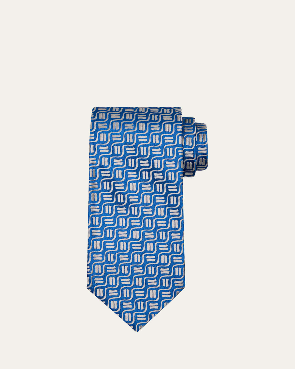 Charvet Men's Wavy Geometric Jacquard Silk Tie In Blue
