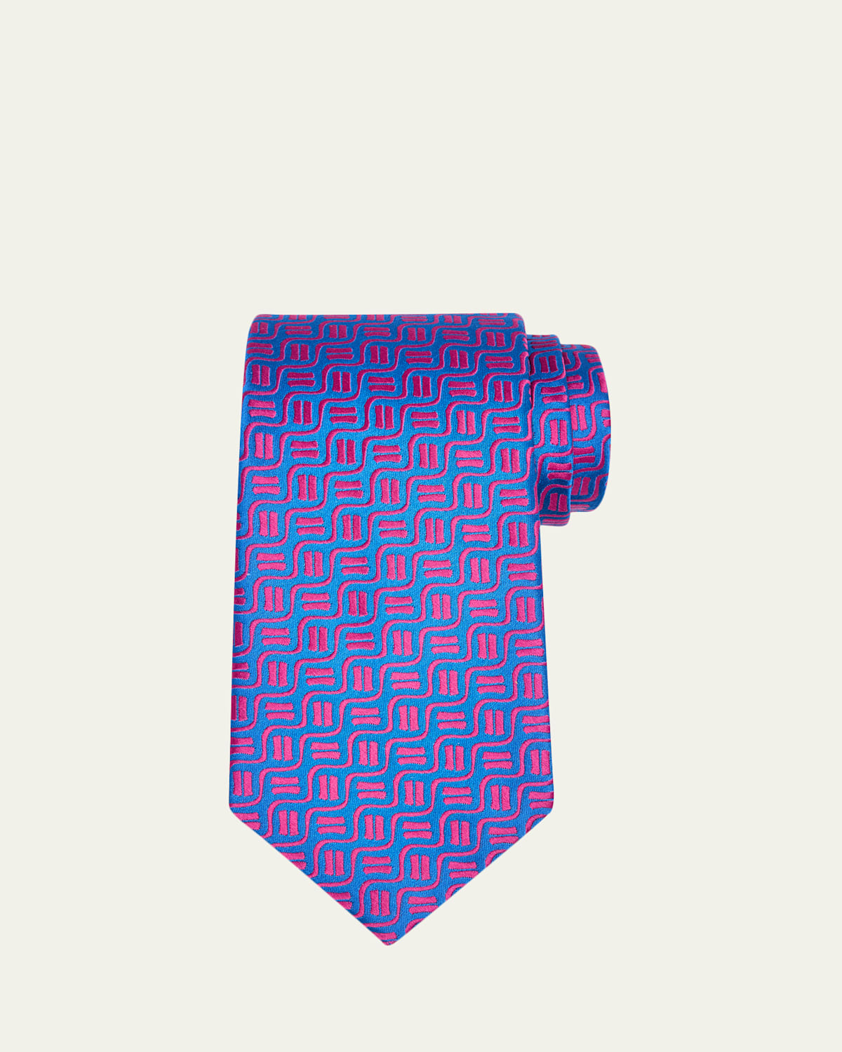 Charvet Men's Wavy Geometric Jacquard Silk Tie | Thumbnail 4