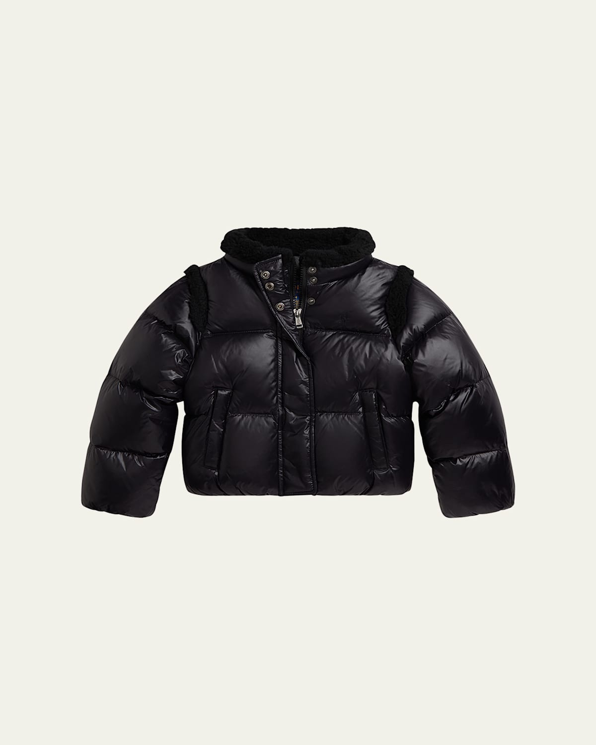 Ralph Lauren Kids' Girl's Recycled Nylon Taffeta Down Puffer Jacket In Black