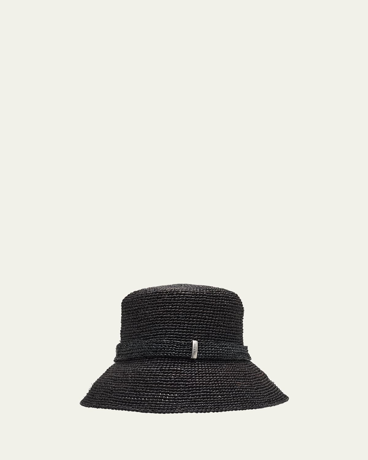 Rag & Bone Lela Raffia Rollable Bucket Hat In Black