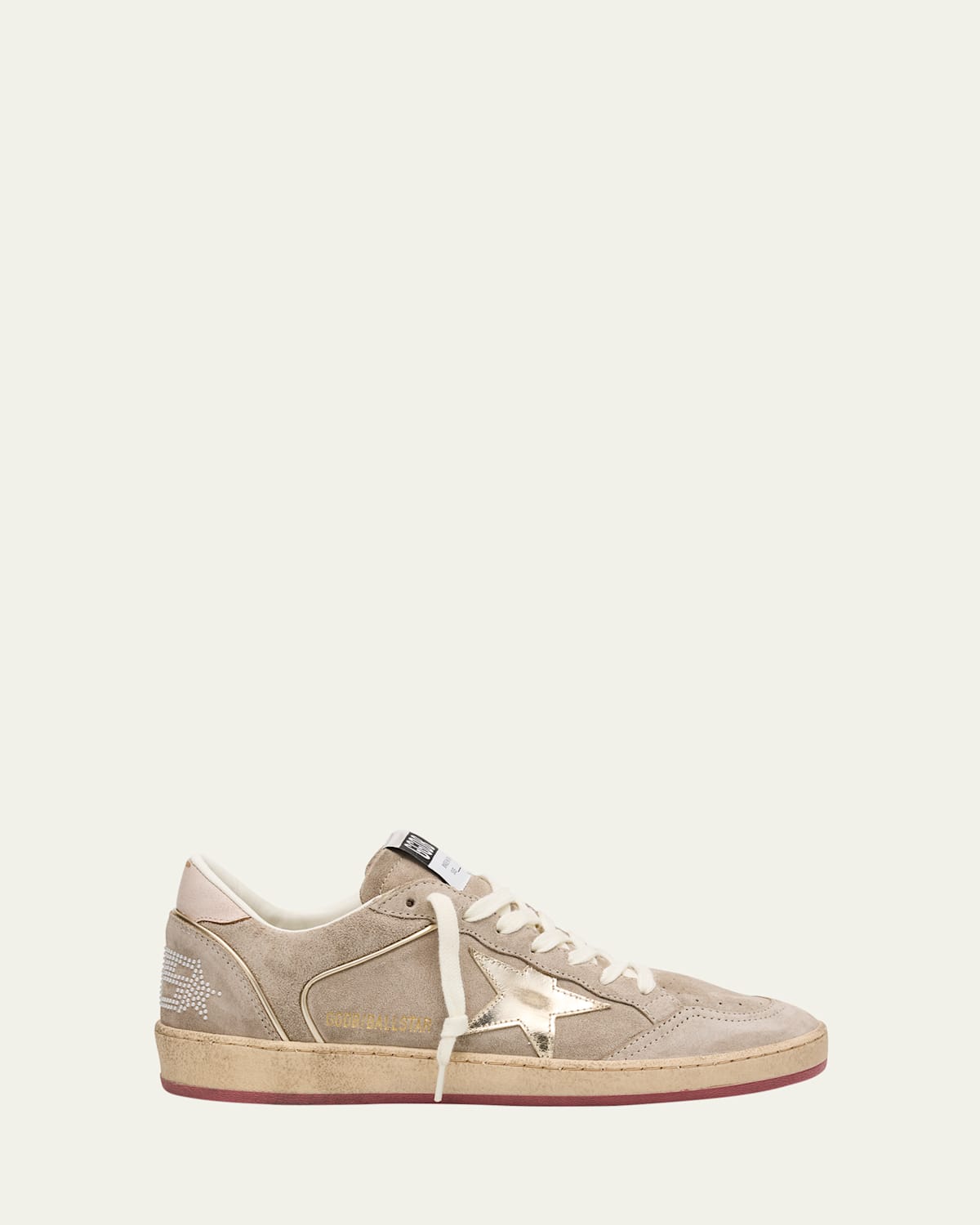 Golden Goose Ball Star Mixed Leather Low-top Sneakers With Bead Lettering In Gray