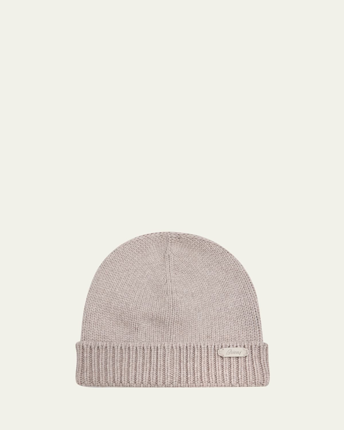 Brioni Men's Cashmere Knit Logo-patch Beanie In Sand