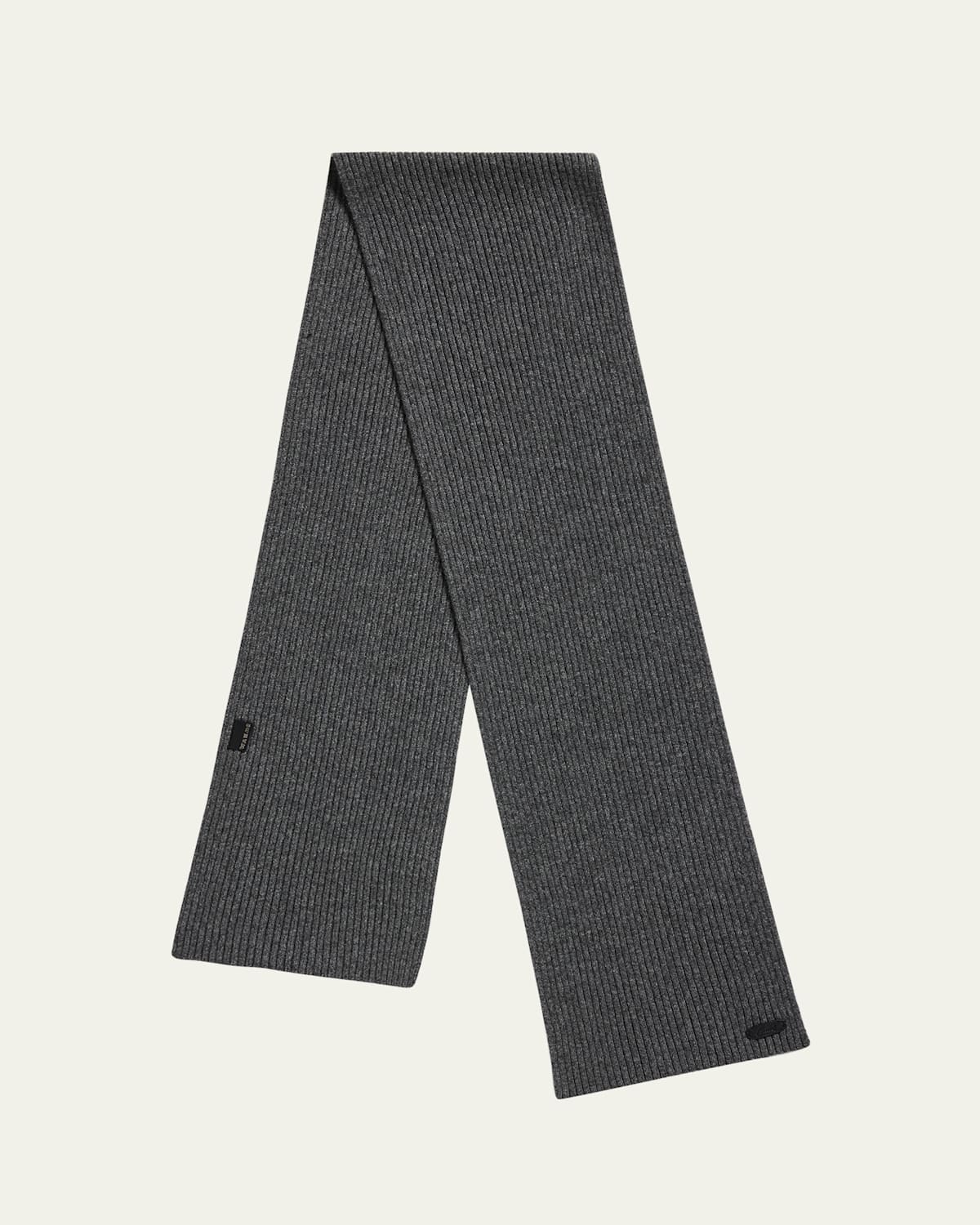 Brioni Men's Cashmere Rib Leather-label Scarf In Gray