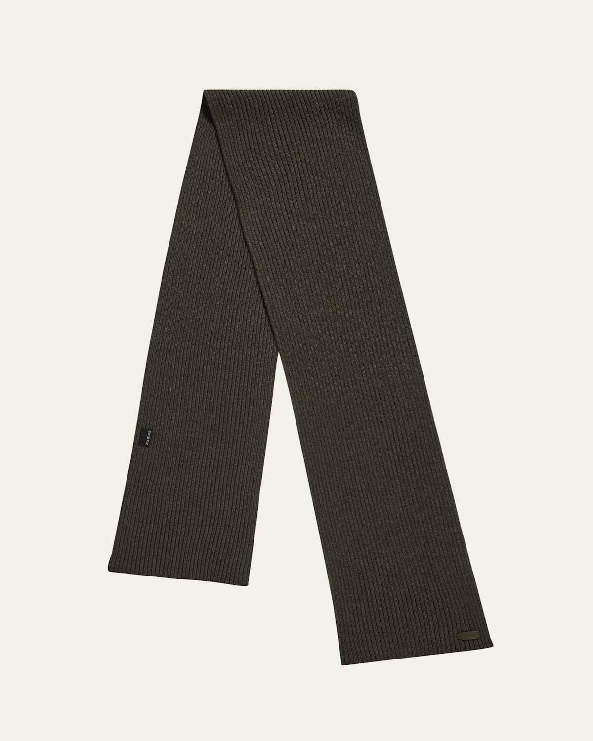 Brioni Men's Cashmere Rib Leather-label Scarf In Gray