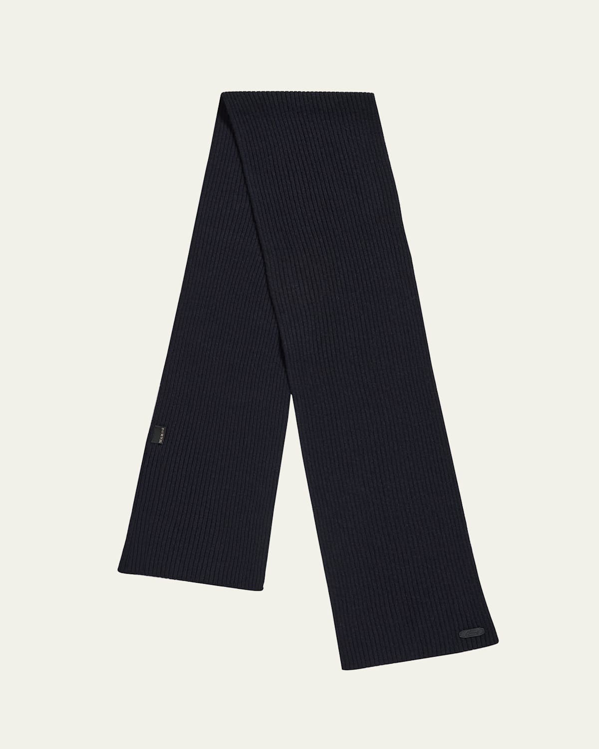 Brioni Men's Cashmere Rib Leather-label Scarf In Black