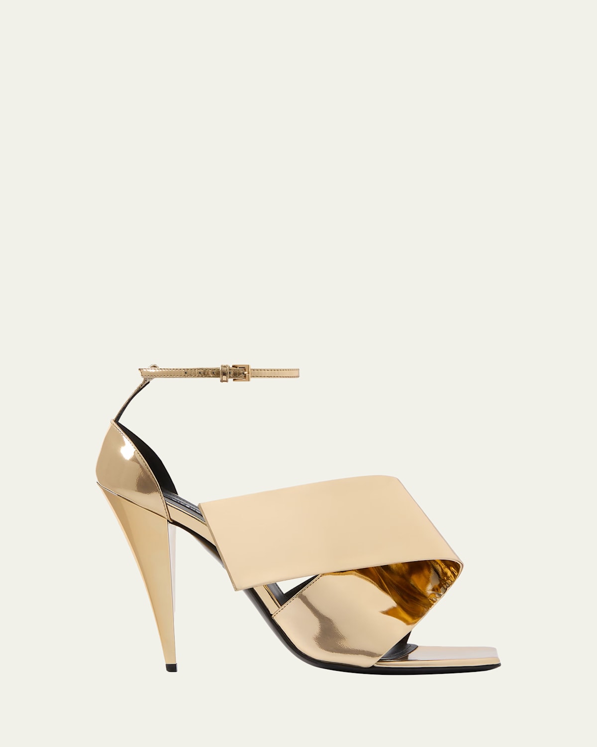 Givenchy Sliced Square Heeled Sandals In Mirror Effect Leather In Gold