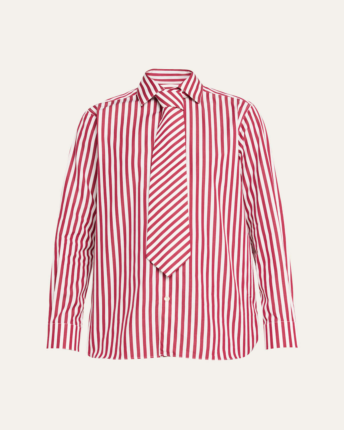 Sébline Striped Neck-tie Button-down Shirt In Red