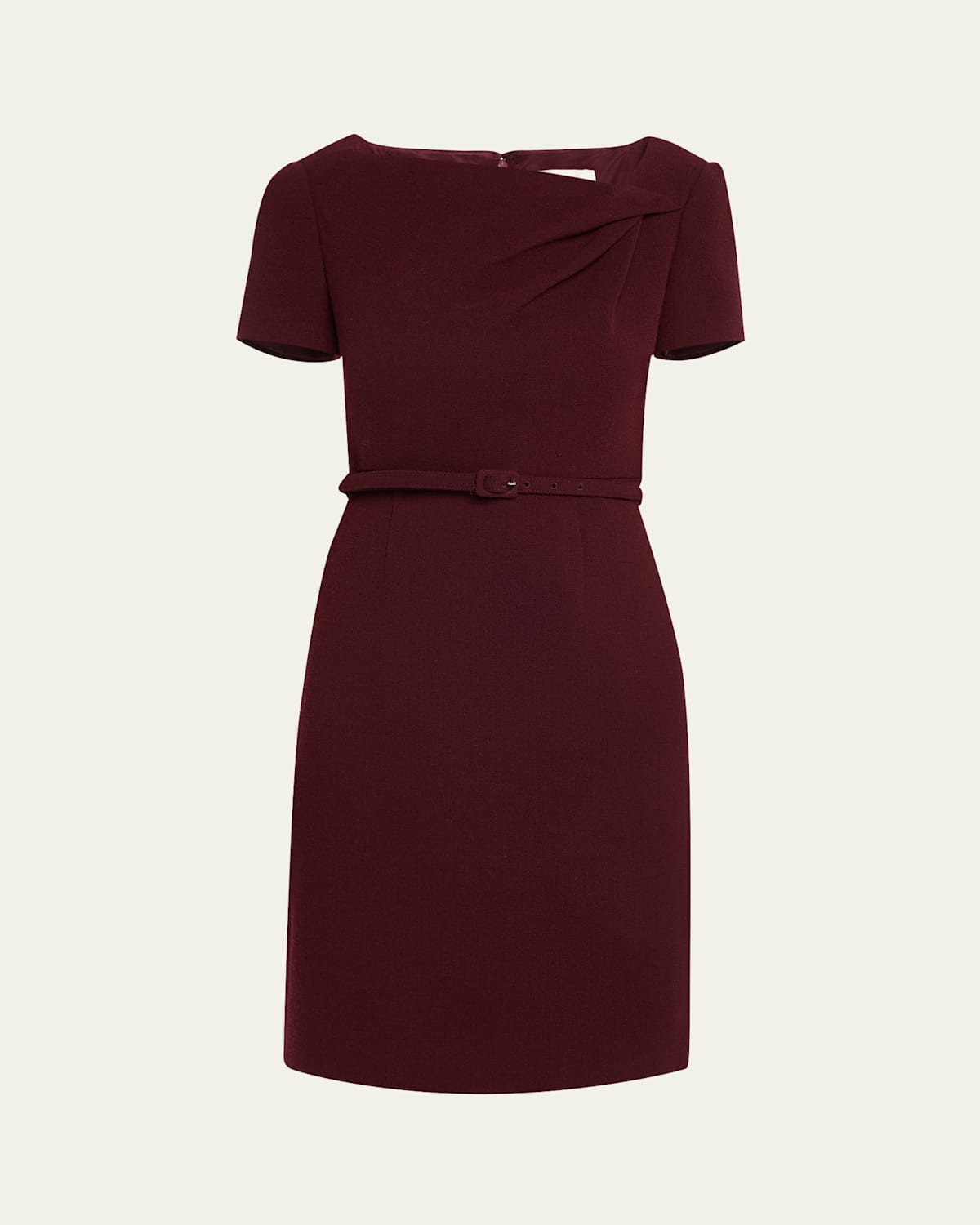 Asymmetric Twist Short-Sleeve Wool Crepe Dress