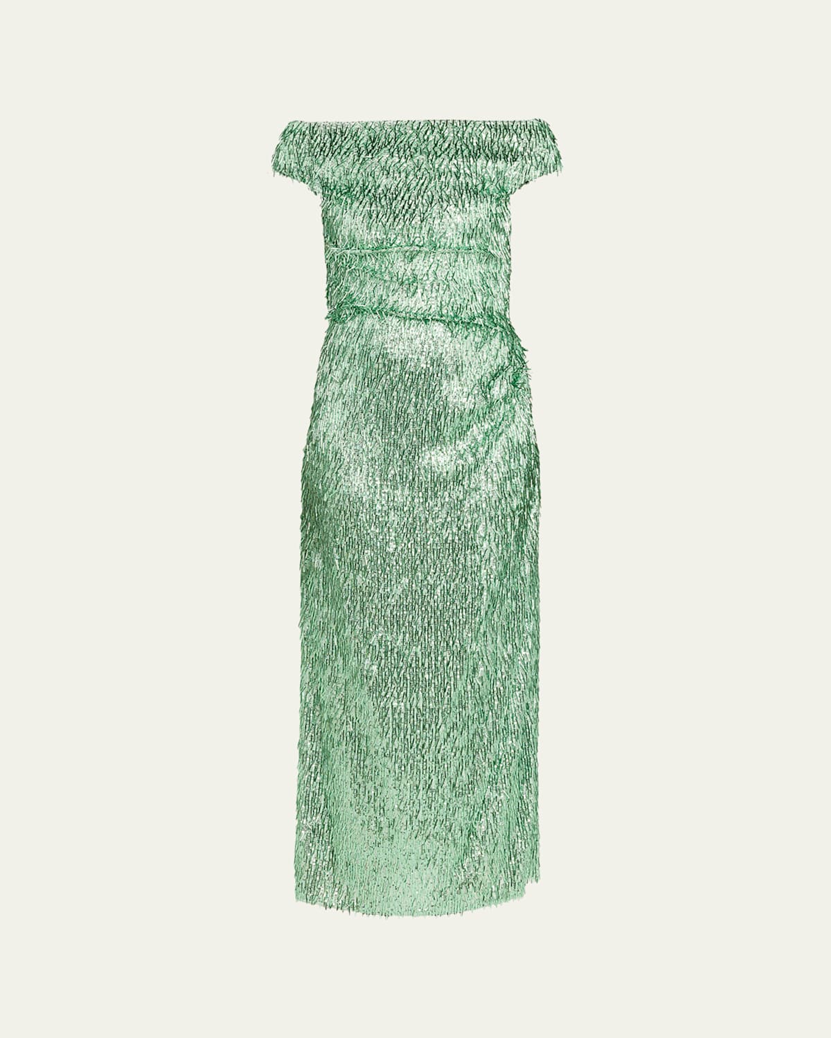 Erdem Beaded Fringe Off-the-shoulder Midi Cocktail Dress In Green