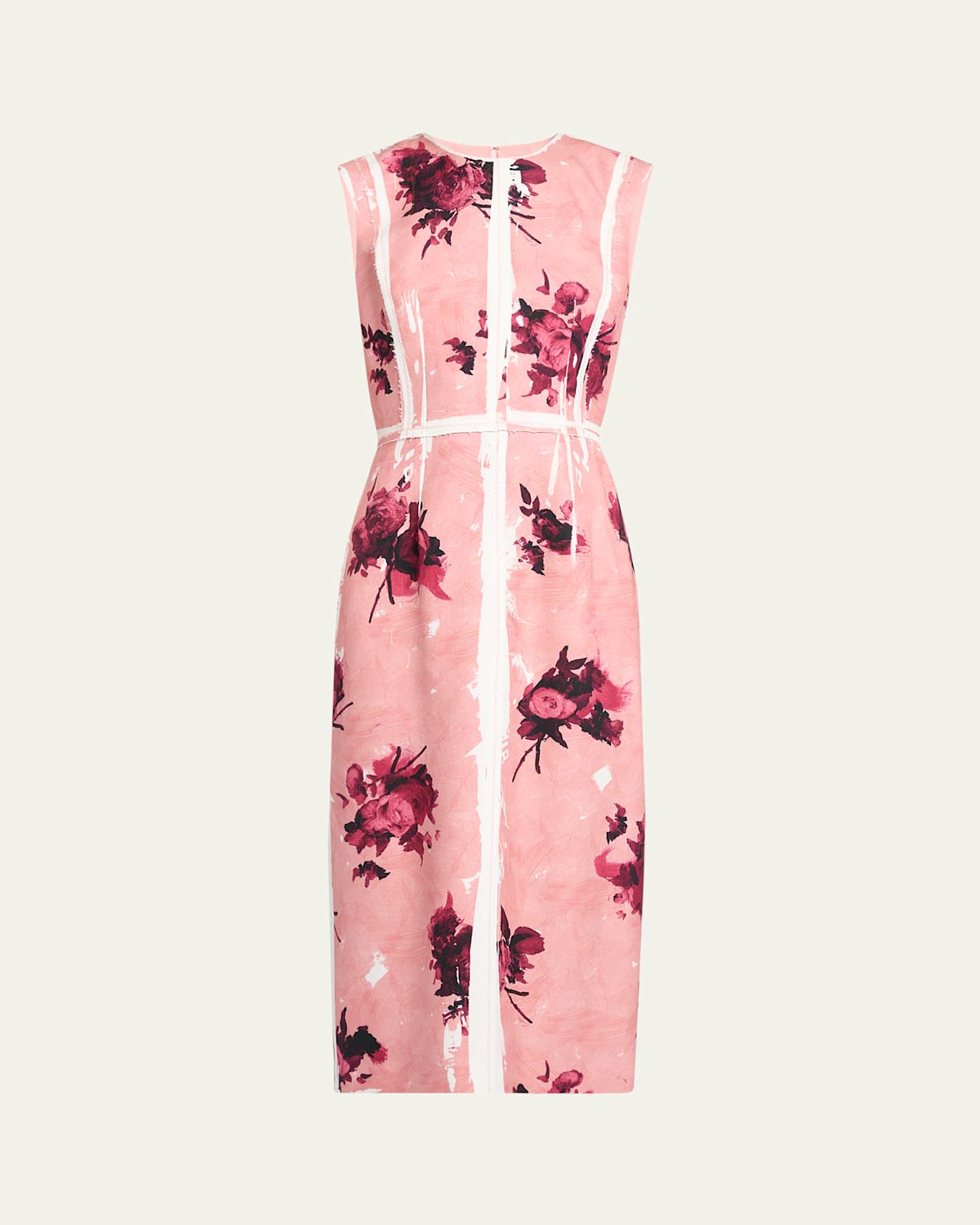 Erdem Abstract Rose Sleeveless Pencil Midi Dress In Multi