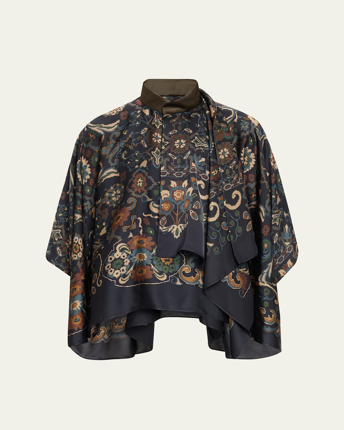 Sacai Floral Print Cap In Blue