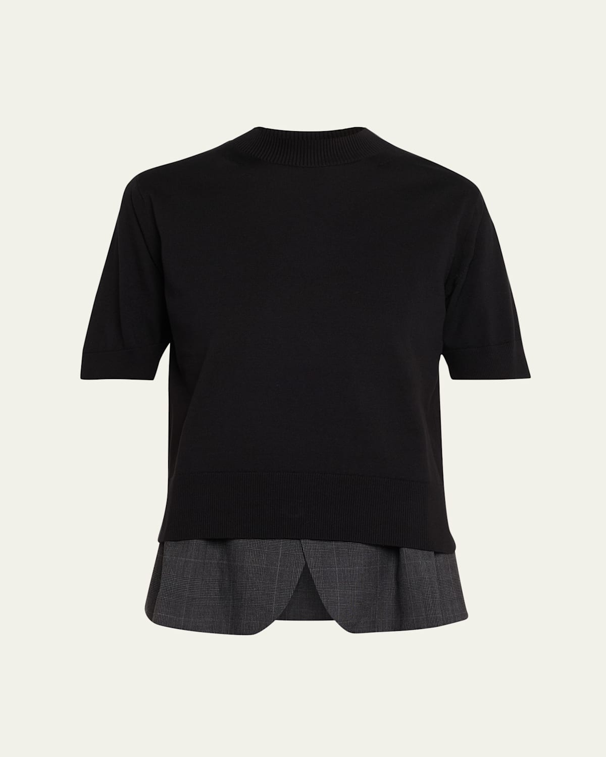 Sacai Glen Check X Knit Pullover In Black