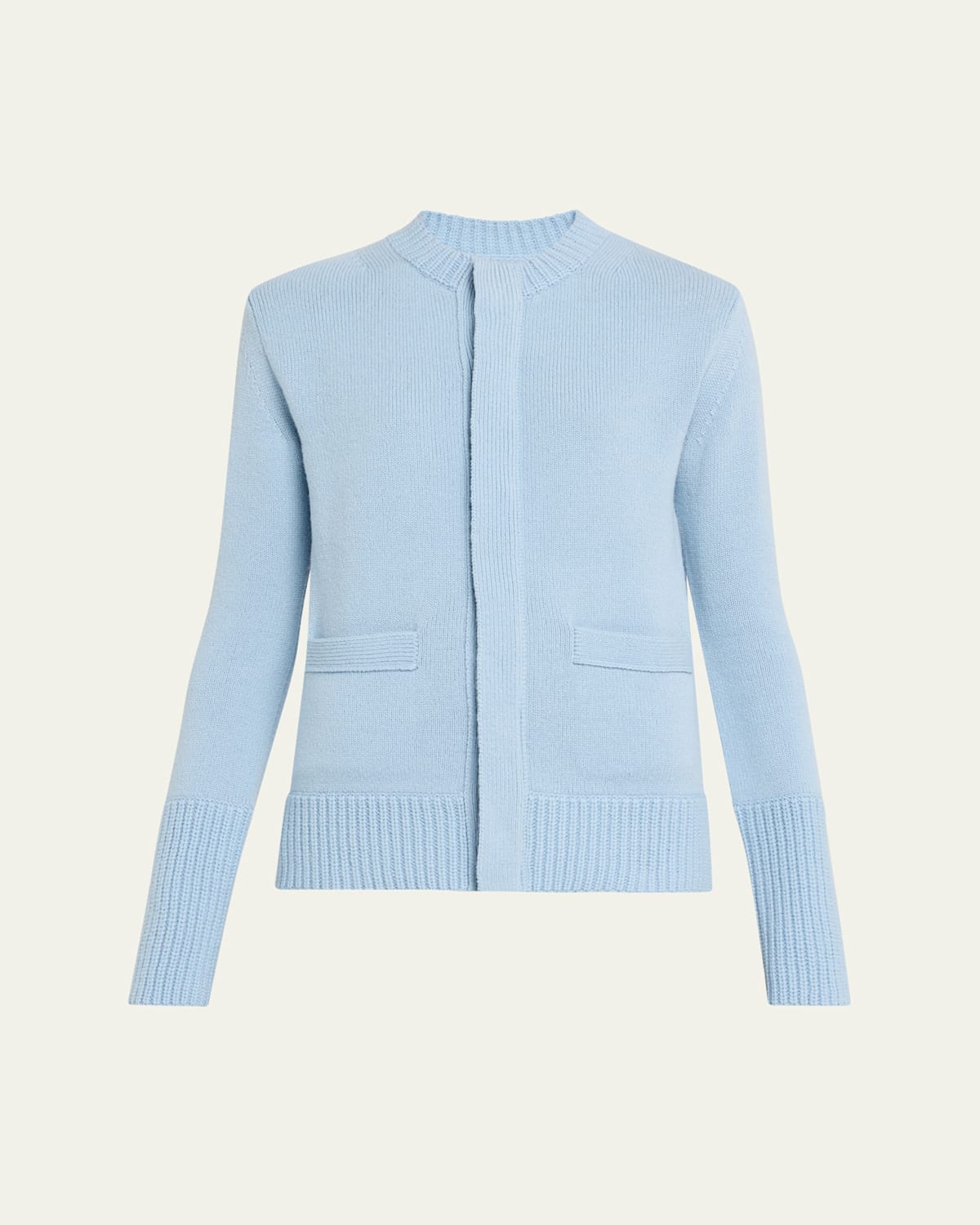 Sacai Ribbed-edge Wool Crewneck Cardigan In Blue