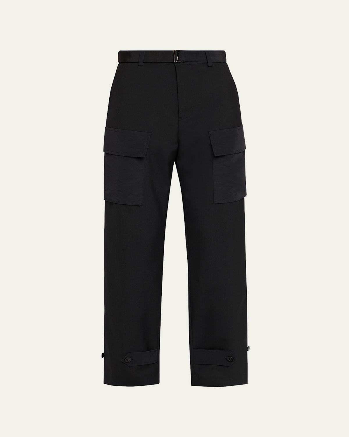 Sacai Belted Straight-leg Ankle Cargo Trousers In Black