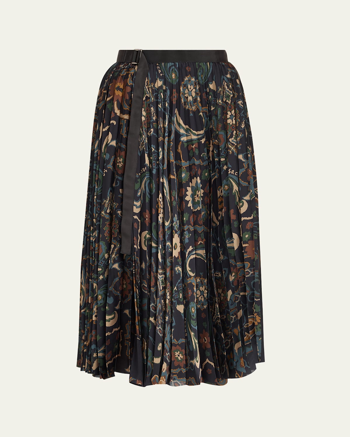 Sacai Floral Print Pleated Midi Skirt In Black