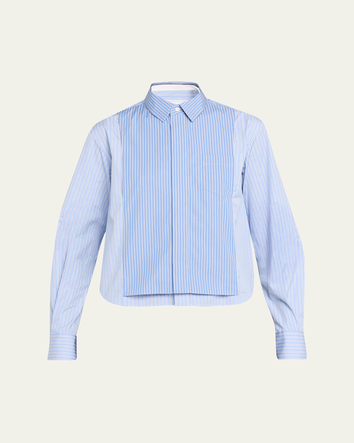 Sacai Mixed Stripe Poplin Button-down Shirt In Blue
