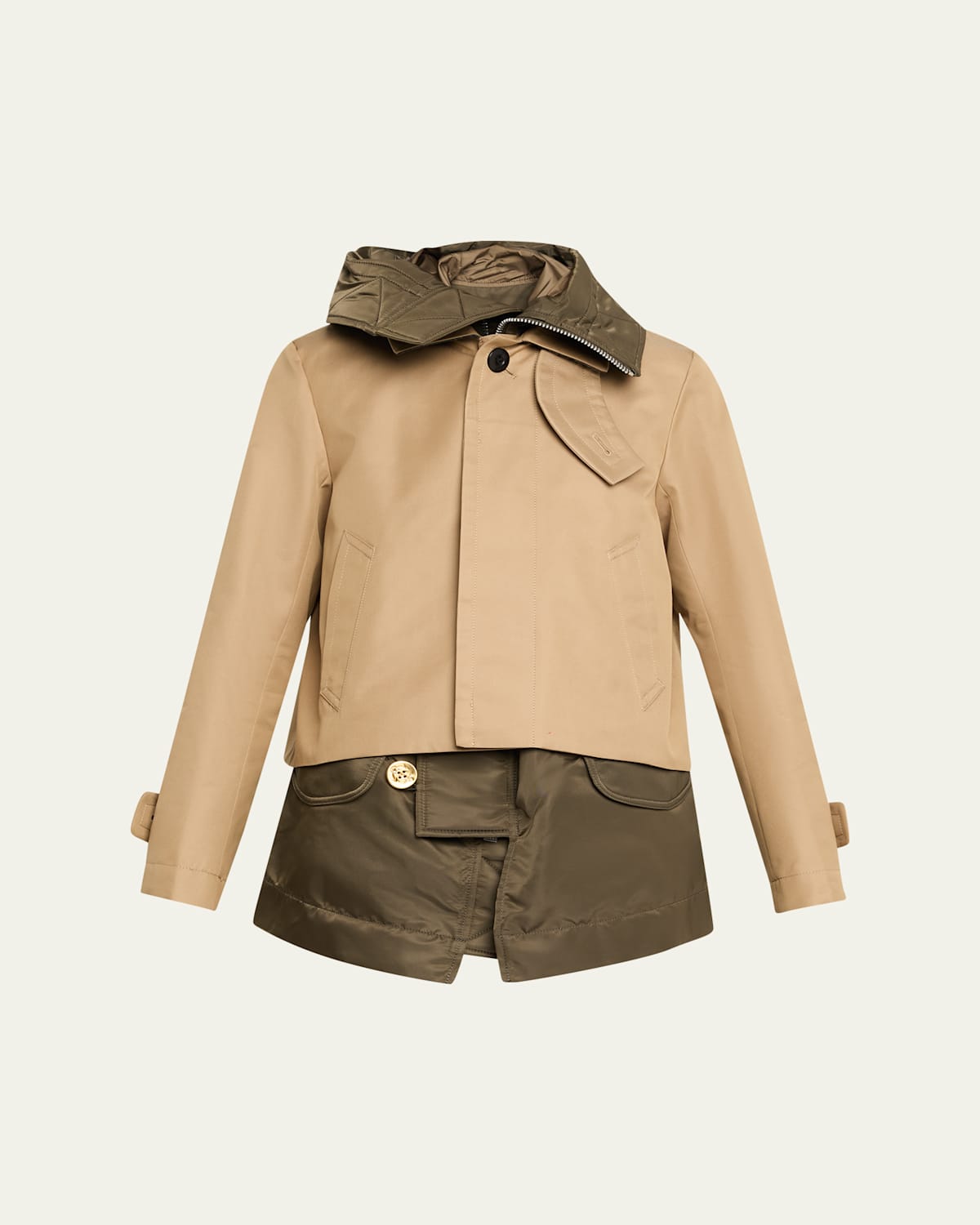 Sacai Cotton Gabardine Layered Jacket In Brown