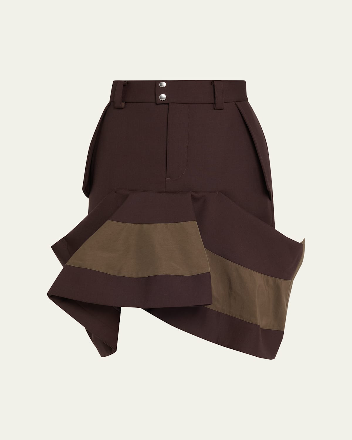Sacai Hybrid Asymmetric Flounce Skirt In Brown