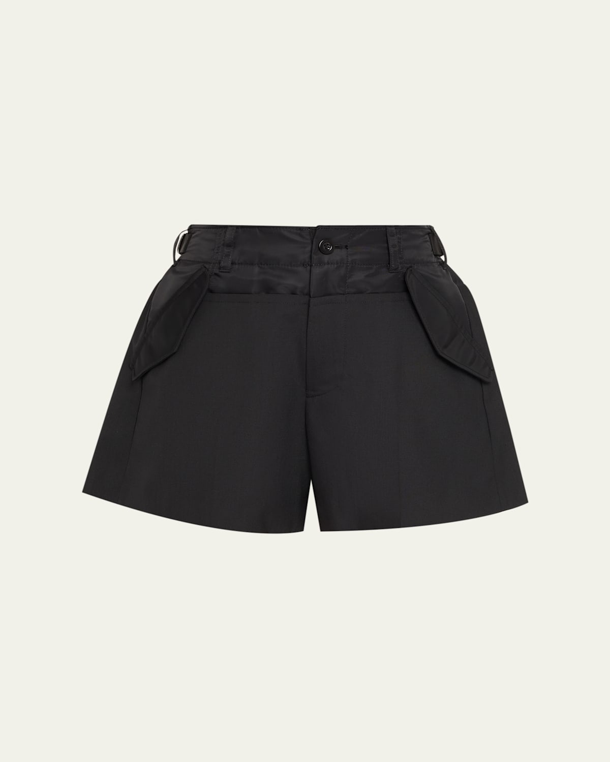 Sacai Wide-leg Hybrid Suiting Shorts In Black