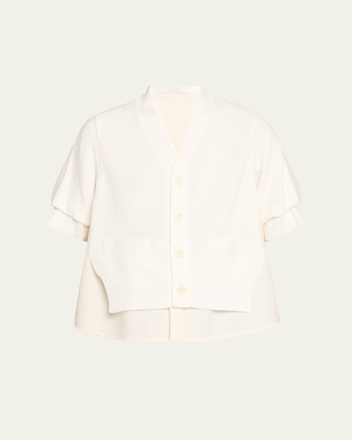 Sacai Button-down Hybrid Knit & Suiting Shirt In White