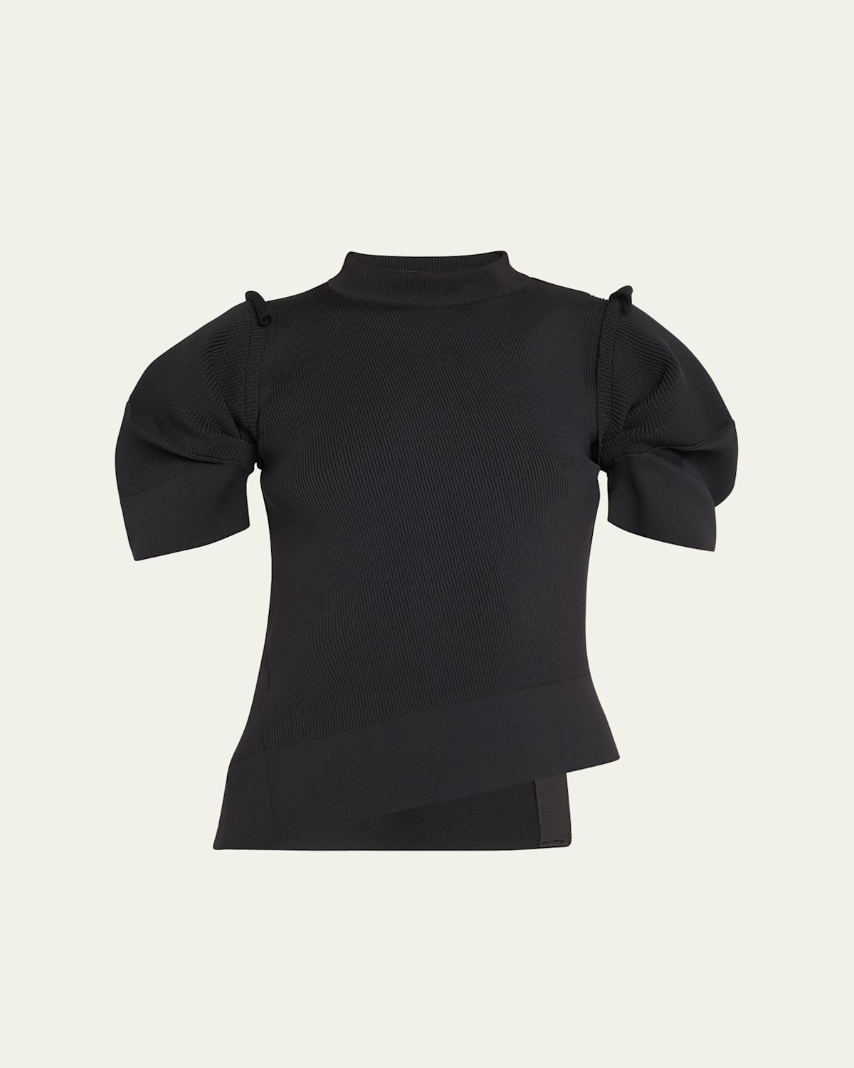 Sacai Asymmetric Pleated-sleeve Sweater In Black
