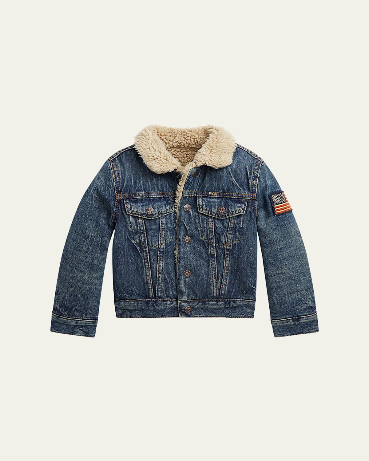 Ralph Lauren Kids' Boy's Denim Sherpa Outerwear Trucker Jacket In Blue