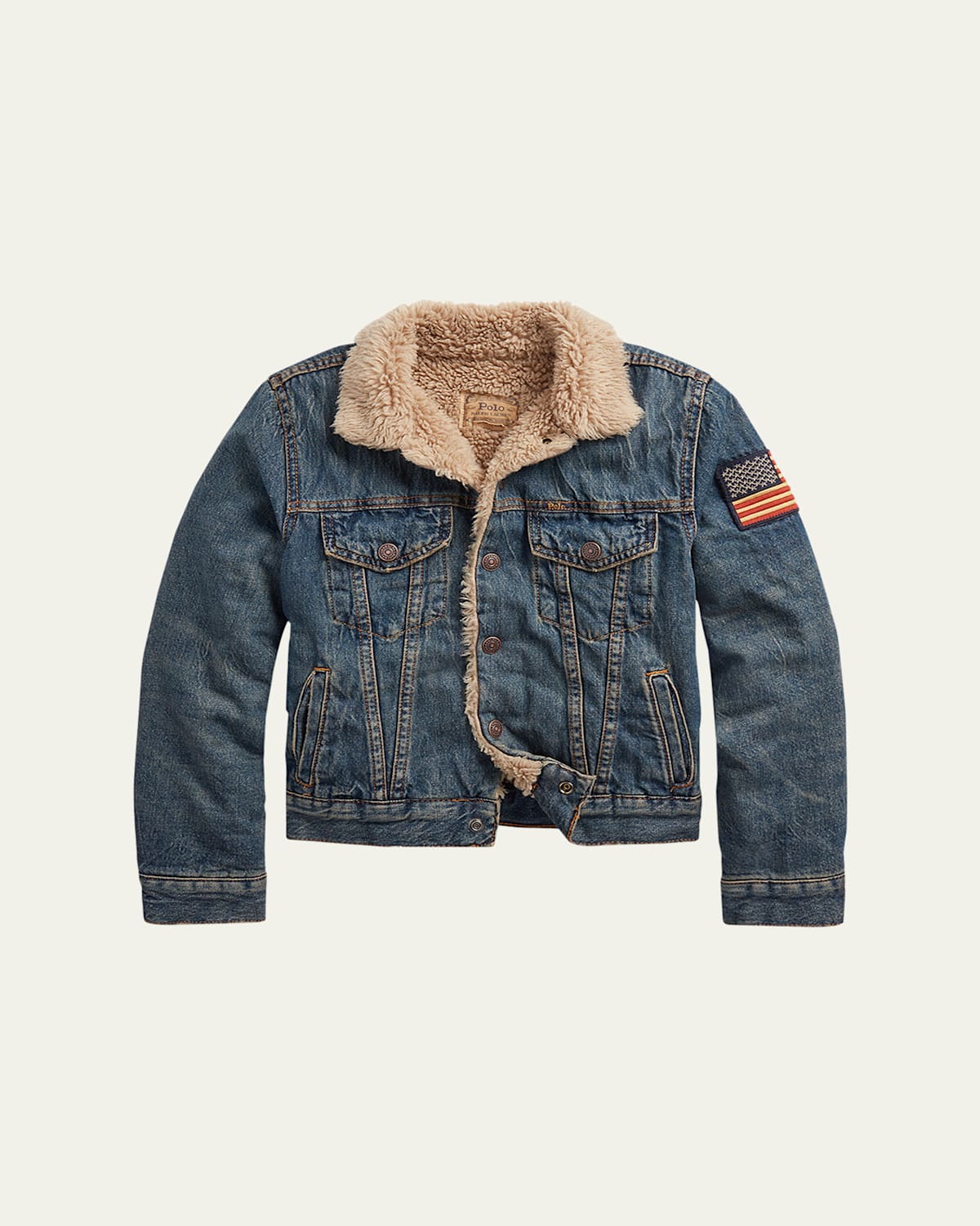 Ralph Lauren Kids' Boy's Denim Sherpa Outerwear Trucker Jacket In Blue