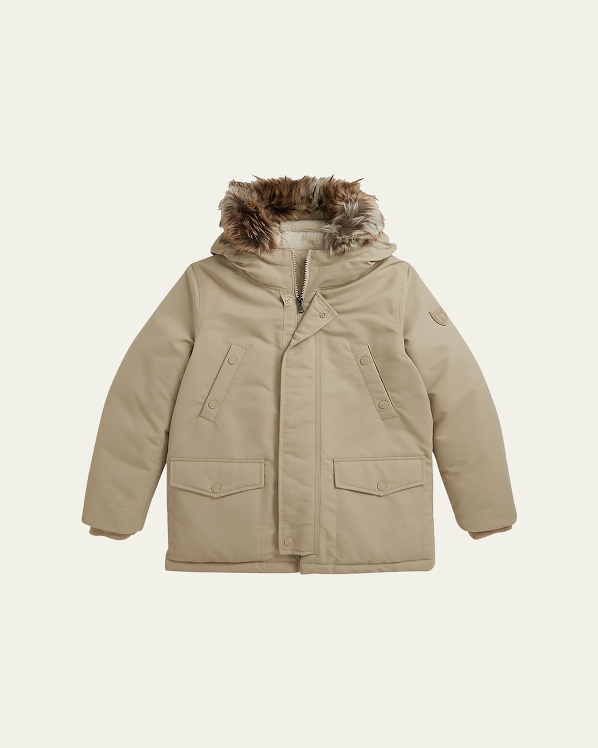Ralph Lauren Kids' Boy's Faux-fur Trim Down Parka Jacket In Brown