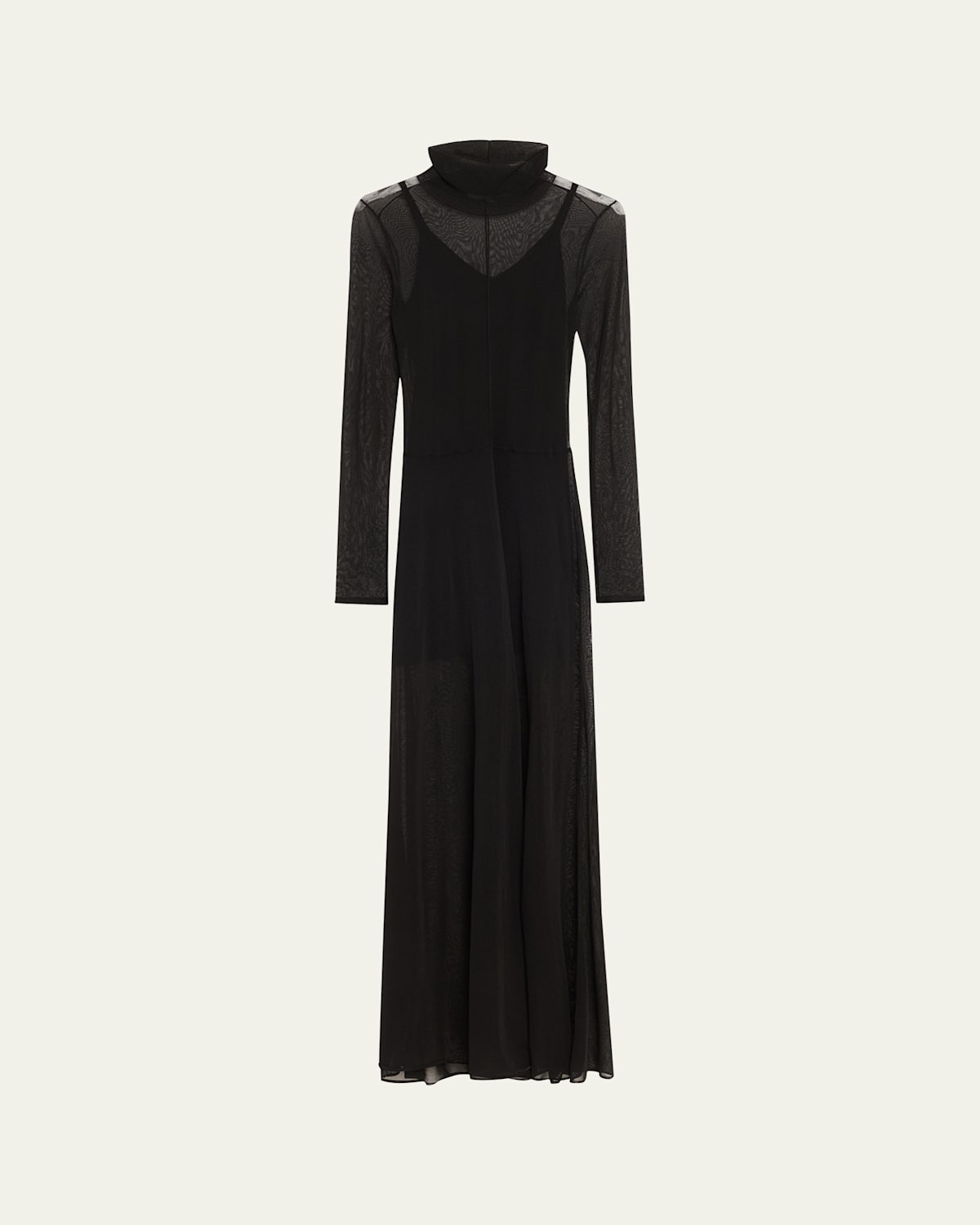 Jason Wu Collection Turtleneck Sheer Knit Long-sleeve Maxi Dress In Black