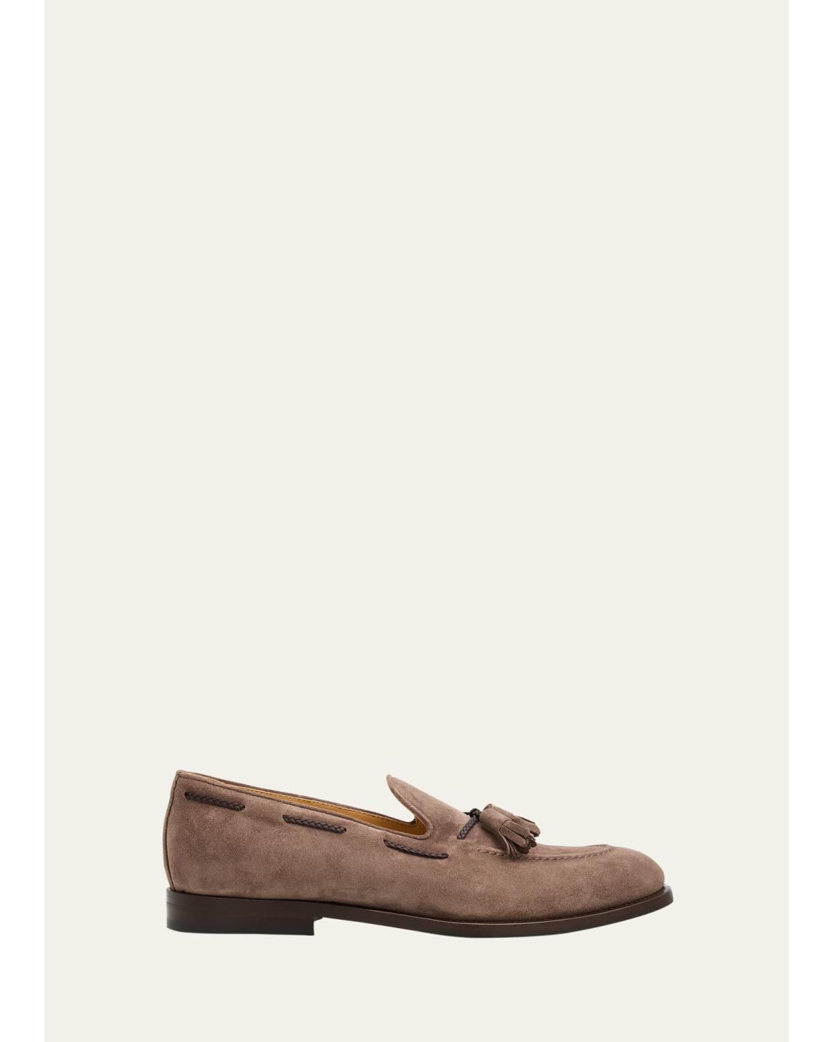 Men'S Suede Braided Leather-Lace Tassel Loafers