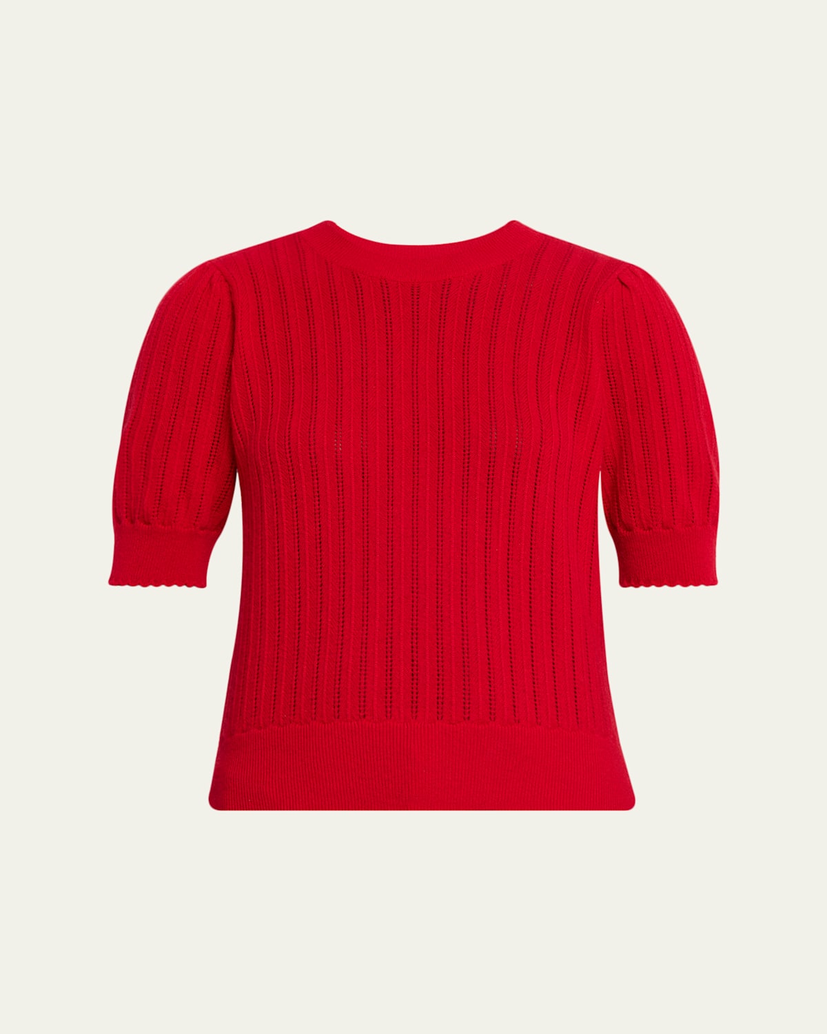 Frame The Ladder Pointelle Short Sleeve Cashmere Sweater In Red