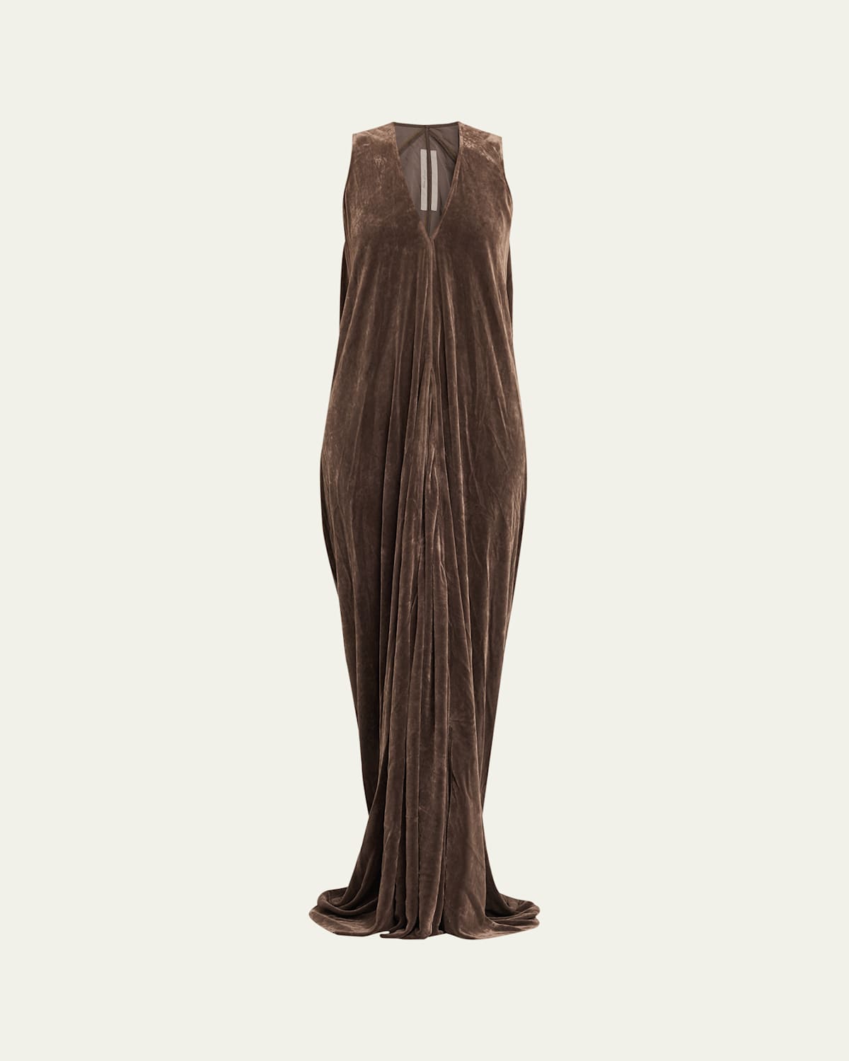 Rick Owens V-neck Sleeveless Flowy Velvet Gown In Brown