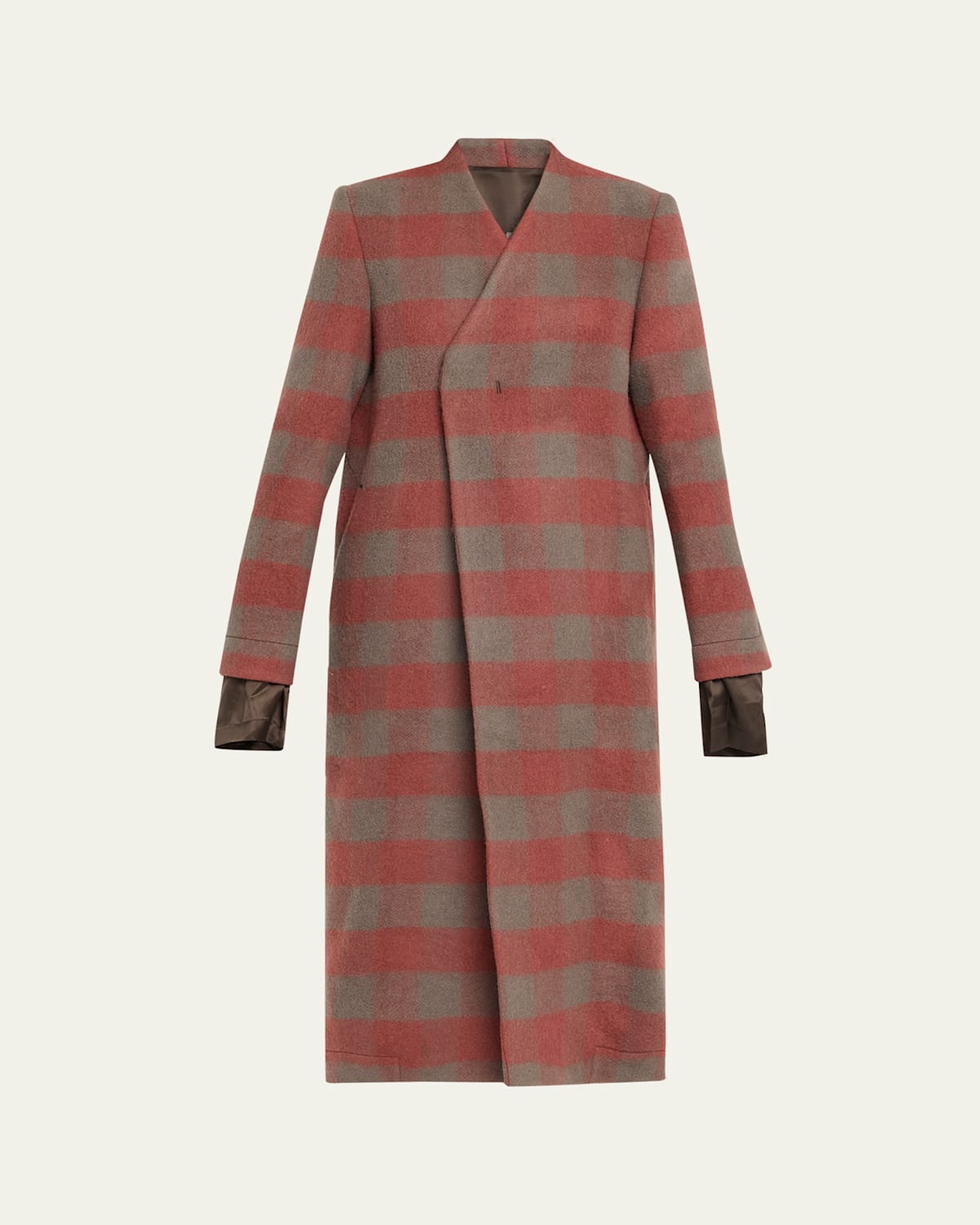 Rick Owens Plaid Double-breasted Outercoat In Red