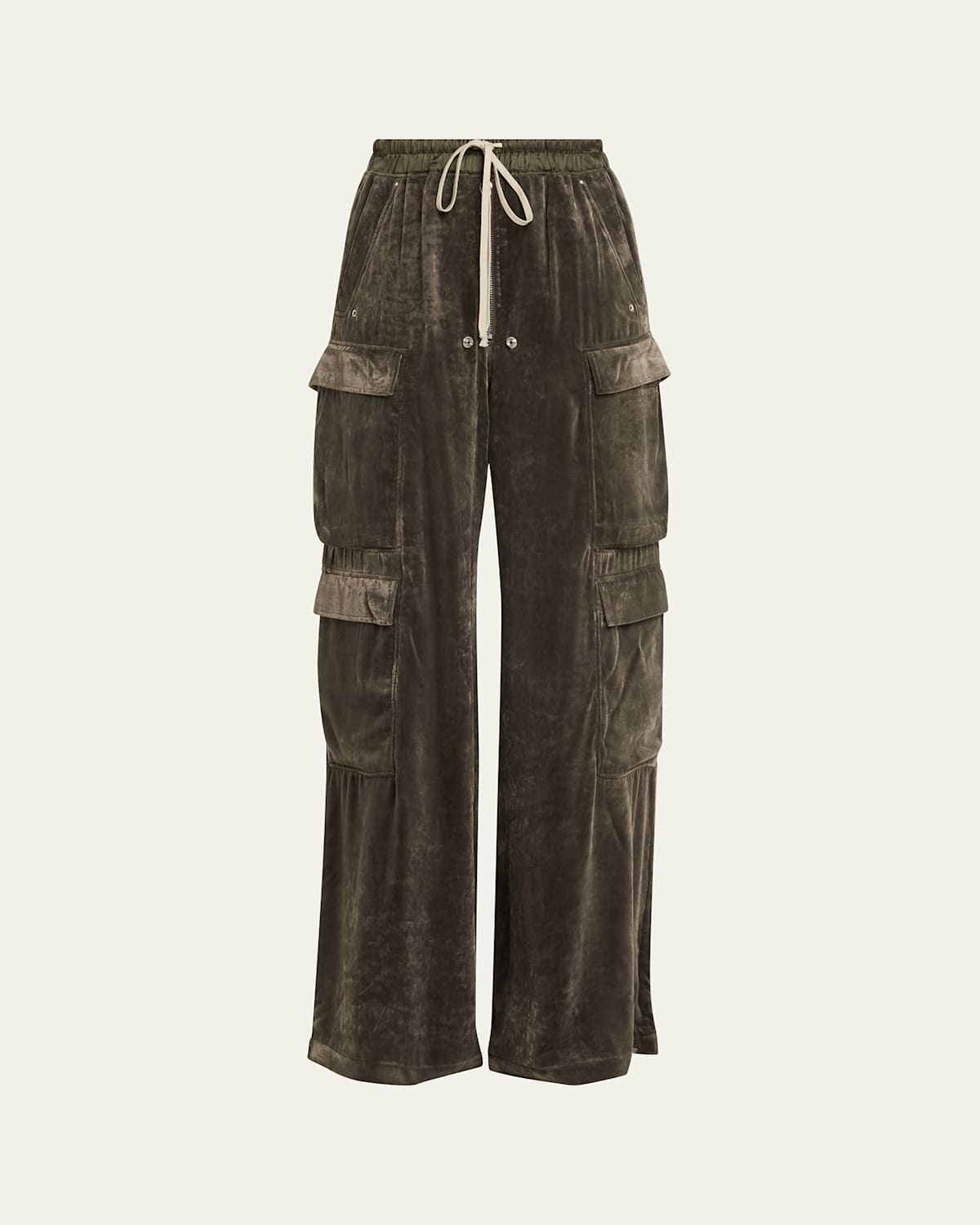 Rick Owens Velvet Straight-leg Cargo Pants In Green
