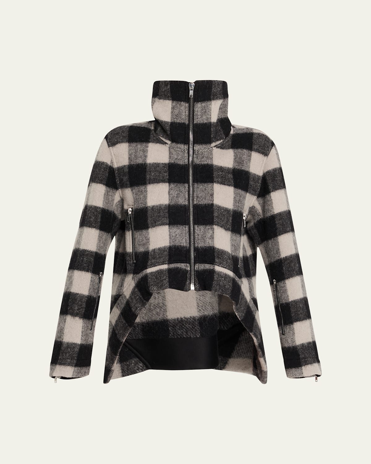 Rick Owens Plaid High-low Zip Jacket In Black