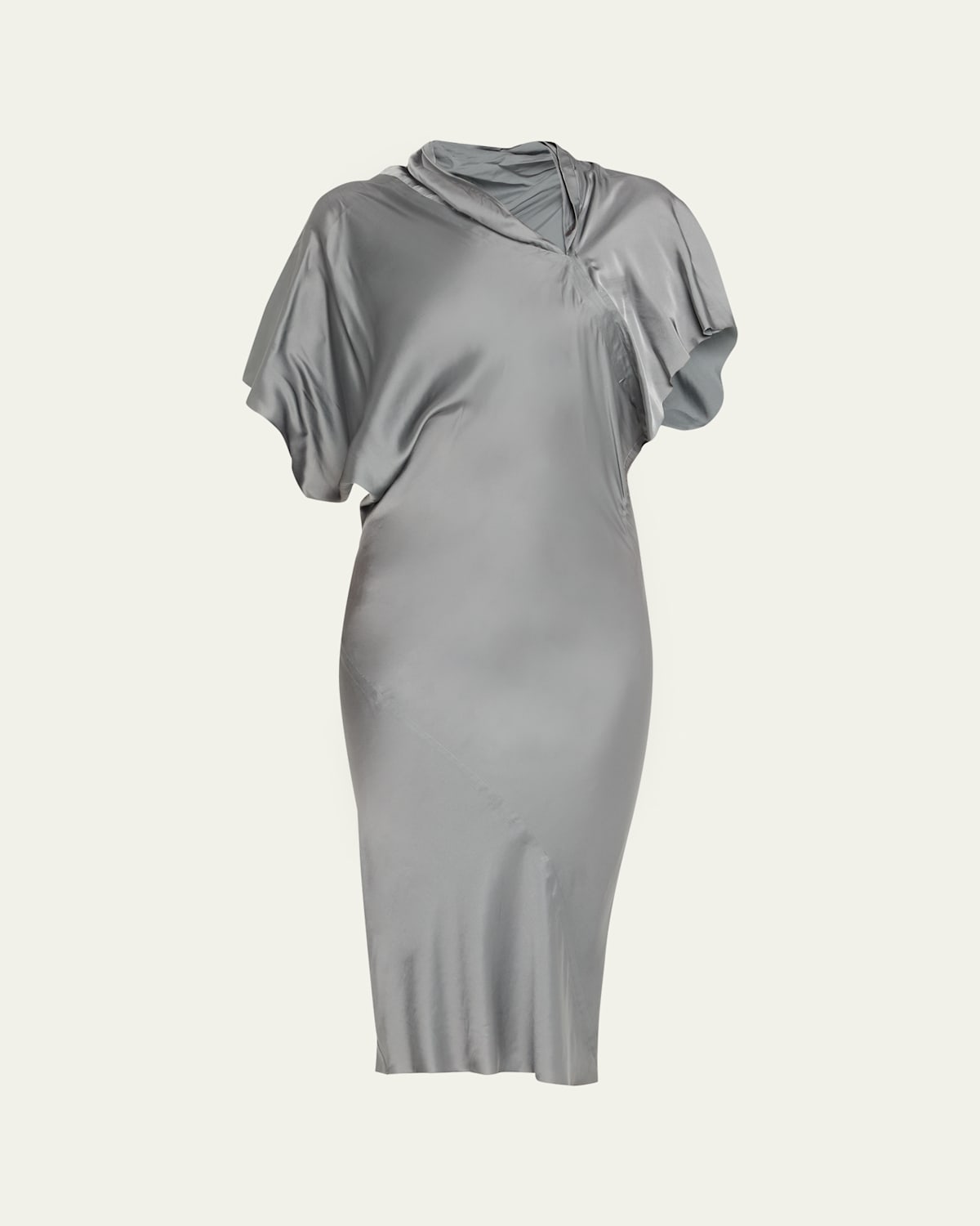 Rick Owens Short-sleeve Draped Satin Midi Dress In Green