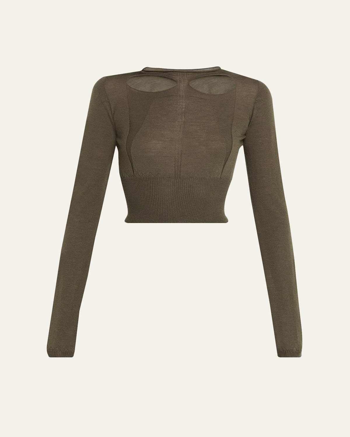 Rick Owens Cutout Long-sleeve Crop Sweater In Green