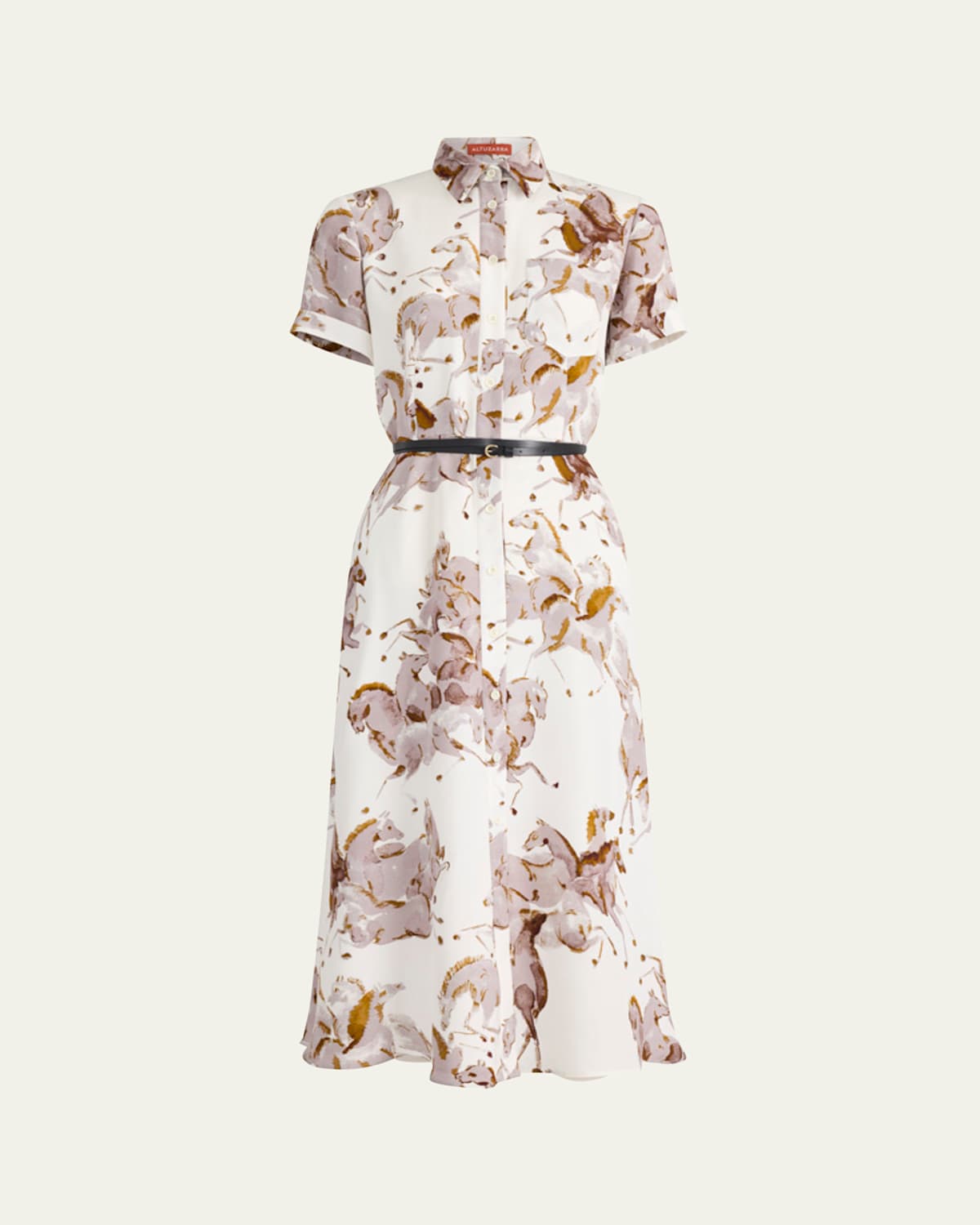 Altuzarra Kiera Horse-print Silk Short-sleeve Midi Shirtdress In White